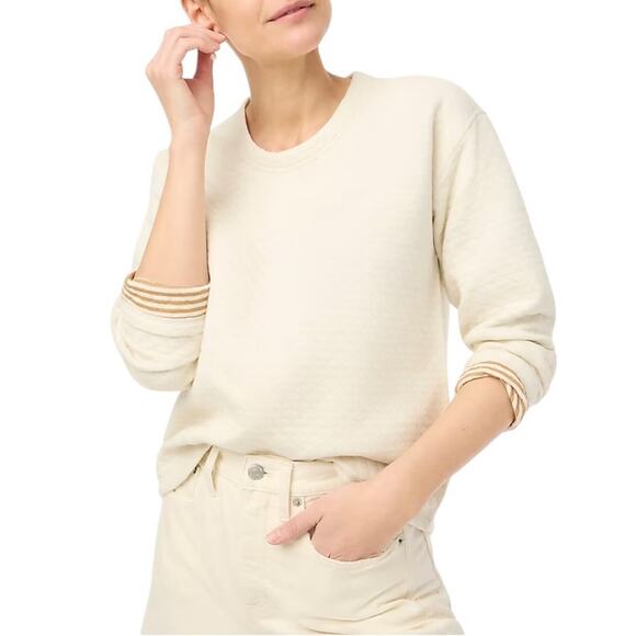 J.CREW Sweaters - J.Crew Women's reversible quilted pullover crewneck sweater white/stripe-Size M